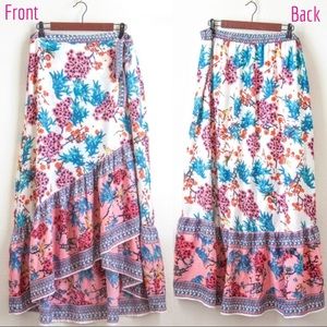 Cupio Boho Floral Ruffle Trim Skirt